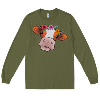 Army Green Cow With Flowers Long Sleeve Tee - Bettercallsaul