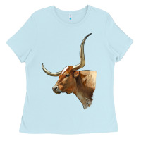 Baby Blue Texas Longhorn Cow Face Ladies Tee - LillyAllenDesigns