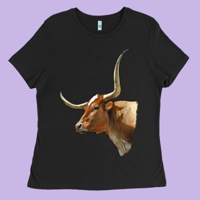Texas Longhorn Cow Face Ladies Tee Designed By Lillyallendesigns