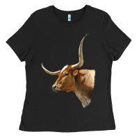 Black Texas Longhorn Cow Face Ladies Tee - LillyAllenDesigns