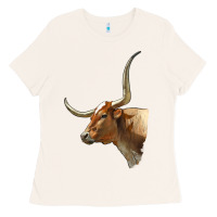 Bone Texas Longhorn Cow Face Ladies Tee - LillyAllenDesigns