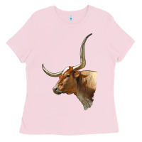 Bubblegum Pink Texas Longhorn Cow Face Ladies Tee - LillyAllenDesigns