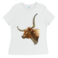 White Texas Longhorn Cow Face Ladies Tee - LillyAllenDesigns