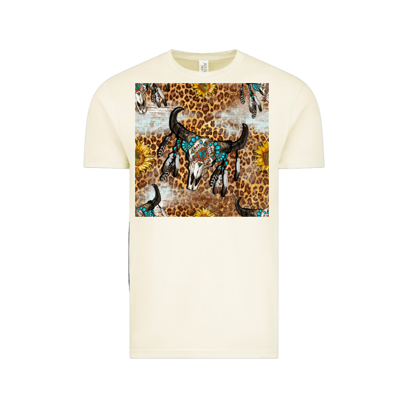 Western Bull Skull And Sunflowers With Leopard Seamless Pattern Vintage Tee by BundleAndBundleShop | Teevron