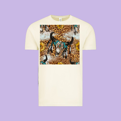 Western Bull Skull And Sunflowers With Leopard Seamless Pattern Vintage Tee Designed By Bundleandbundleshop