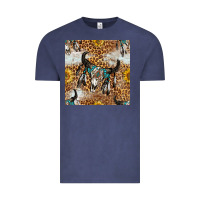 Vintage Denim Western Bull Skull And Sunflowers With Leopard Seamless Pattern Vintage Tee - BundleAndBundleShop