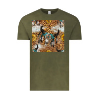 Vintage Olive Western Bull Skull And Sunflowers With Leopard Seamless Pattern Vintage Tee - BundleAndBundleShop