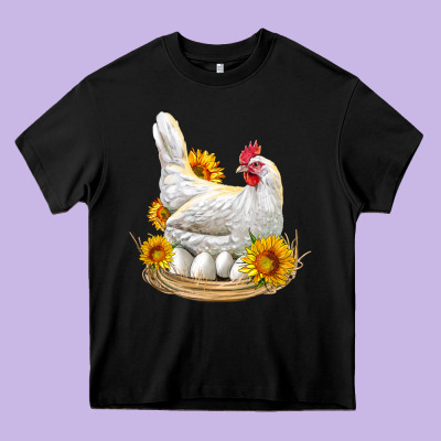 Perched Chicken With Sunflowers Heavy Core Tee Designed By Lillyallendesigns
