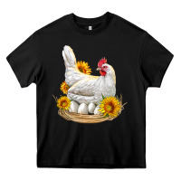 Black Perched Chicken With Sunflowers Heavy Core Tee - LillyAllenDesigns
