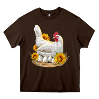 Chocolate Brown Perched Chicken With Sunflowers Heavy Core Tee - LillyAllenDesigns