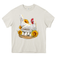 Cream Perched Chicken With Sunflowers Heavy Core Tee - LillyAllenDesigns