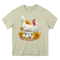 Mossy Perched Chicken With Sunflowers Heavy Core Tee - LillyAllenDesigns