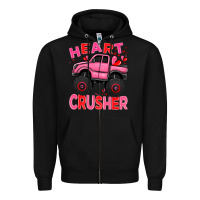 Black Heart crusher pink monster truck Valentine's Day Zipper Hoodie - HowdyJamesFarm