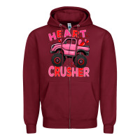 Burgundy Heart crusher pink monster truck Valentine's Day Zipper Hoodie - HowdyJamesFarm
