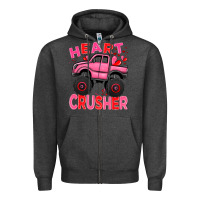 Charcoal Heather Heart crusher pink monster truck Valentine's Day Zipper Hoodie - HowdyJamesFarm