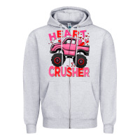 Heather Grey Heart crusher pink monster truck Valentine's Day Zipper Hoodie - HowdyJamesFarm