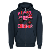 Navy Heart crusher pink monster truck Valentine's Day Zipper Hoodie - HowdyJamesFarm