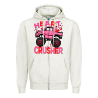 Oatmeal Heather Heart crusher pink monster truck Valentine's Day Zipper Hoodie - HowdyJamesFarm
