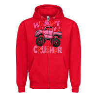 Red Heart crusher pink monster truck Valentine's Day Zipper Hoodie - HowdyJamesFarm
