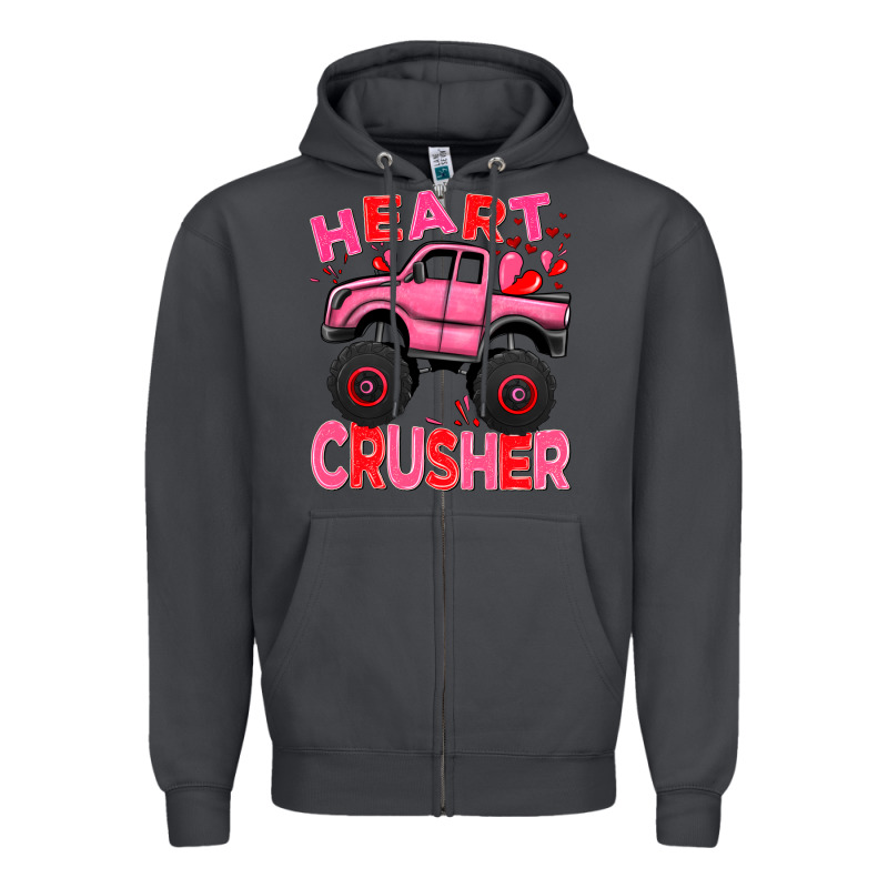 Heart Crusher Pink Monster Truck Valentine's Day Zipper Hoodie by HowdyJamesFarm | Teevron