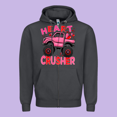 Heart Crusher Pink Monster Truck Valentine's Day Zipper Hoodie Designed By Howdyjamesfarm