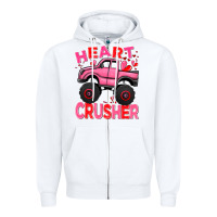 White Heart crusher pink monster truck Valentine's Day Zipper Hoodie - HowdyJamesFarm