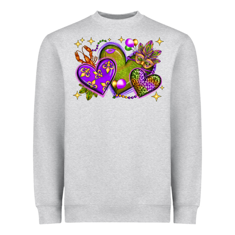 Mardi Gras Hearts Heavyweight Sweatshirt by NancyCooperArtShop | Teevron