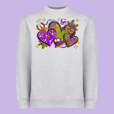 Mardi Gras Hearts Heavyweight Sweatshirt Designed By Nancycooperartshop