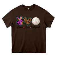 Chocolate Brown peace love volleyball Heavy Core Tee - BarkalooDesign