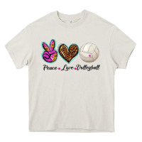 Cream peace love volleyball Heavy Core Tee - BarkalooDesign