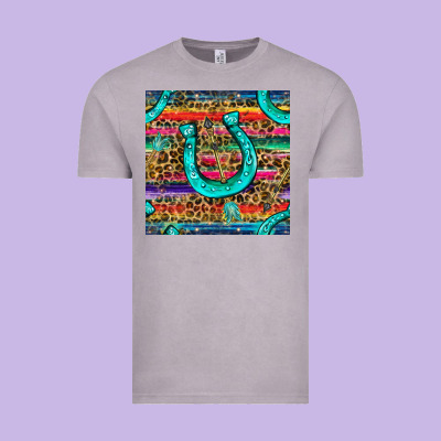 Western Horseshoe And Arrow With Leopard And Serape Seamless Pattern Vintage Tee Designed By Bundleandbundleshop