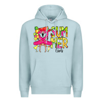 Blue Mist Summer Girls Flamingo Premium Hoodie - CowCowDesign