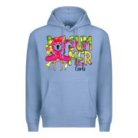 Colony Blue Summer Girls Flamingo Premium Hoodie - CowCowDesign
