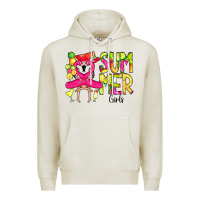 Oatmeal Heather Summer Girls Flamingo Premium Hoodie - CowCowDesign