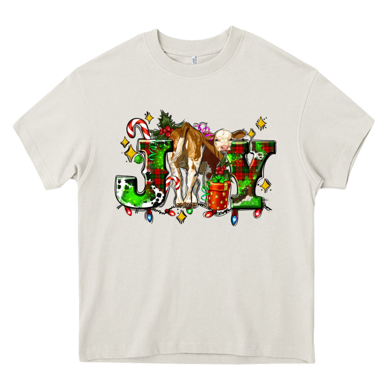 Joy With Baby Cow And Christmas Gifts Mistletoe Heavy Core Tee by AdoDesignShop | Teevron