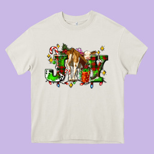 Joy With Baby Cow And Christmas Gifts Mistletoe Heavy Core Tee Designed By Adodesignshop