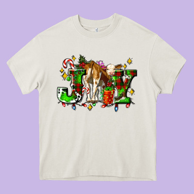 Joy With Baby Cow And Christmas Gifts Mistletoe Heavy Core Tee Designed By Adodesignshop