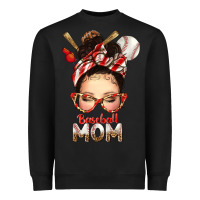 Black Baseball Mom Messy Bun Heavyweight Sweatshirt - texasbilliewilder