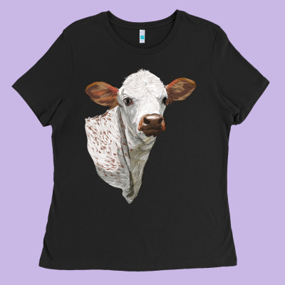 Texas Longhorn Calf Face Ladies Tee Designed By Lillyallendesigns