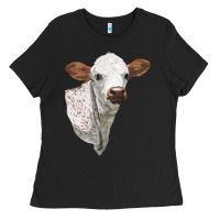 Black Texas Longhorn Calf Face Ladies Tee - LillyAllenDesigns