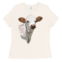 Bone Texas Longhorn Calf Face Ladies Tee - LillyAllenDesigns