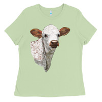 Matcha Texas Longhorn Calf Face Ladies Tee - LillyAllenDesigns