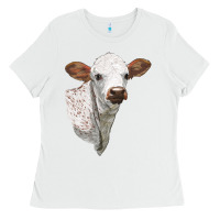 White Texas Longhorn Calf Face Ladies Tee - LillyAllenDesigns