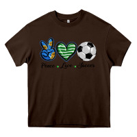 Chocolate Brown peace love soccer Heavy Core Tee - BarkalooDesign