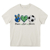 Cream peace love soccer Heavy Core Tee - BarkalooDesign