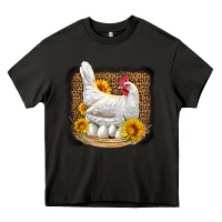 Asphalt perched chicken with sunflowers leopard background Heavy Core Tee - LillyAllenDesigns