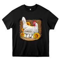 Black perched chicken with sunflowers leopard background Heavy Core Tee - LillyAllenDesigns