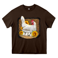 Perched Chicken With Sunflowers Leopard Background Heavy Core Tee | Teevron