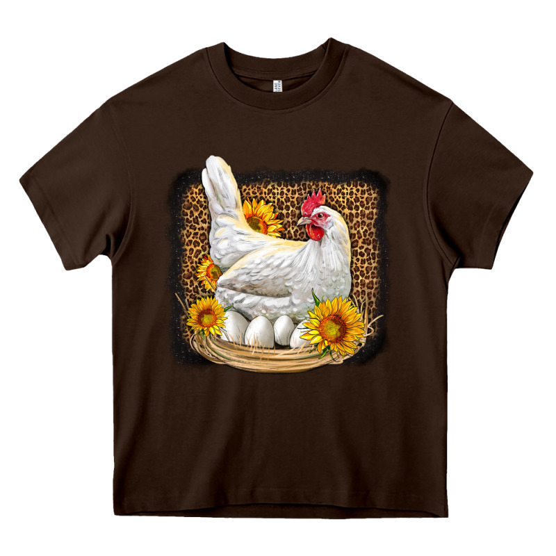 Perched Chicken With Sunflowers Leopard Background Heavy Core Tee by LillyAllenDesigns | Teevron