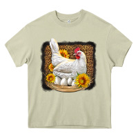 Mossy perched chicken with sunflowers leopard background Heavy Core Tee - LillyAllenDesigns